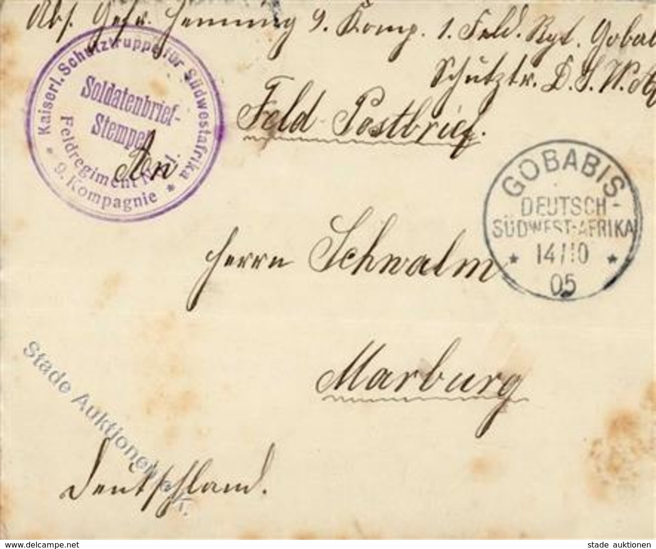 Deutsche Kolonien DSW - O GOBABIS 14.10.05 + Schutztruppen-o Auf Feldpostbrief -etwas Fleckig- Colonies - Histoire