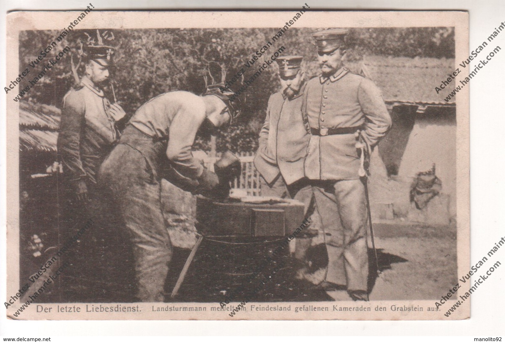 Cpa Ww1 : Der Letzte Liebesdienst (Soldat Sculpte Pierre Tombale Devant Officiers) Tampon KB 1 Landwehr Division - Weltkrieg 1914-18