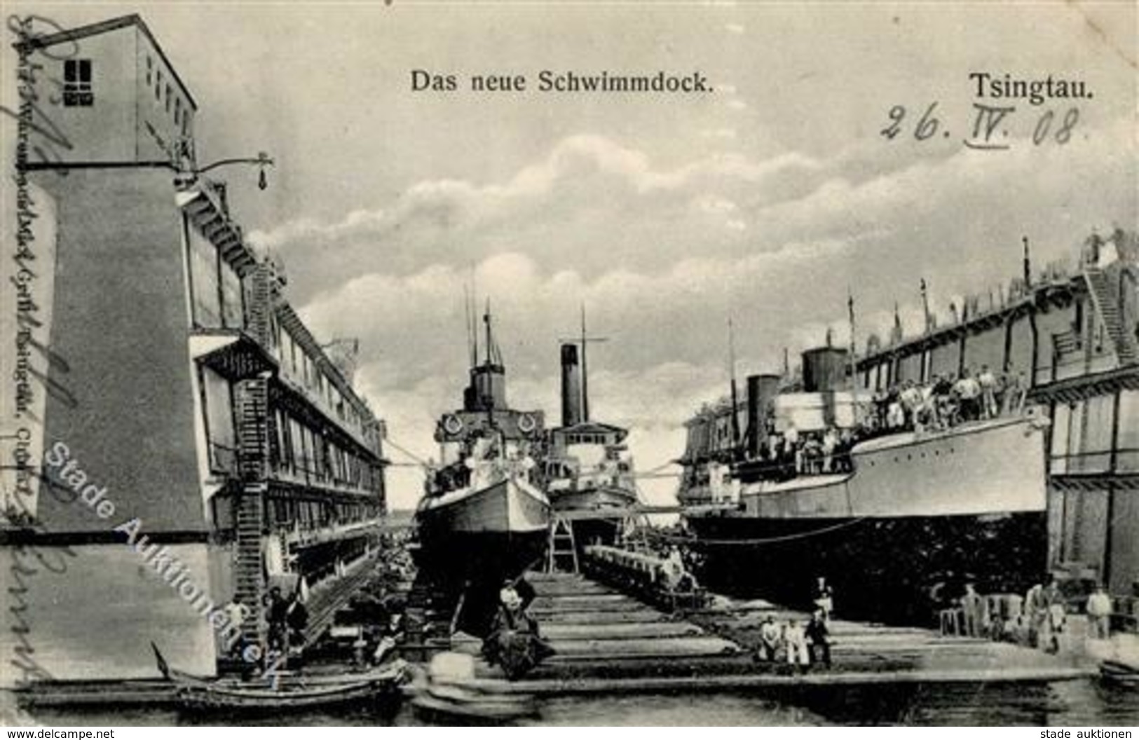 Deutsche Kolonien KIAUTSCHOU - Das Neue Schwimmdock - O Tsingtau 27.4.08 - Ecke Gestoßen II Colonies - Sin Clasificación