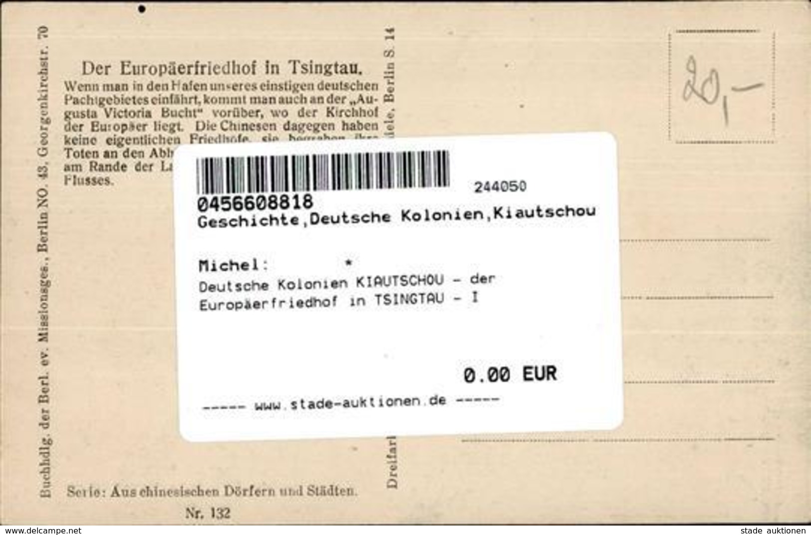 Deutsche Kolonien KIAUTSCHOU - Der Europäerfriedhof In TSINGTAU - I Colonies - Sin Clasificación