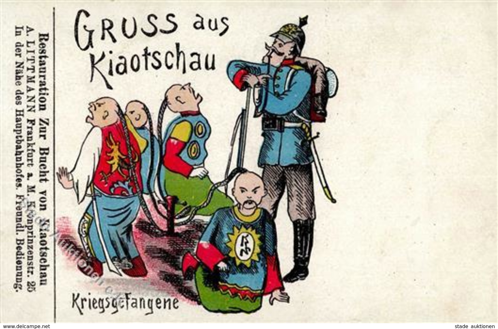 Deutsche Kolonien KIAUTSCHOU - Gruss Aus Kiaotschau - KRIEGSGEFANGENE - Werbekarte D. Restauration-Zur Bucht Von Kiaotsc - Sin Clasificación