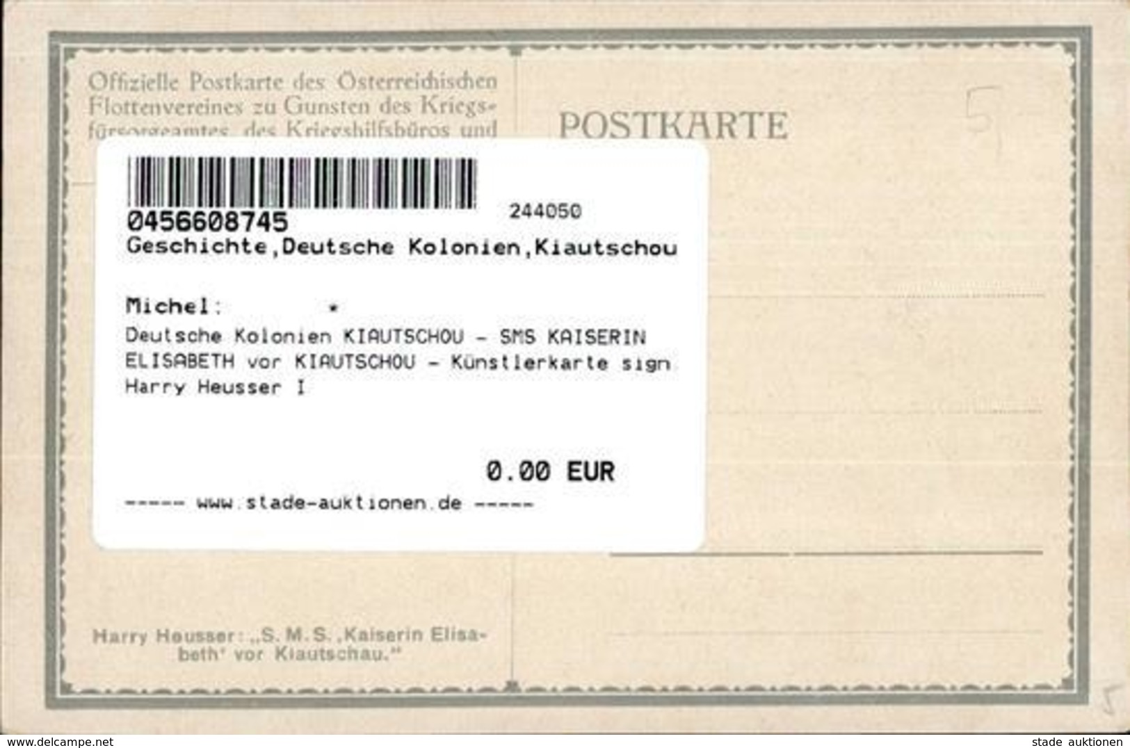 Deutsche Kolonien KIAUTSCHOU - SMS KAISERIN ELISABETH Vor KIAUTSCHOU - Künstlerkarte Sign. Harry Heusser I Colonies - Sin Clasificación