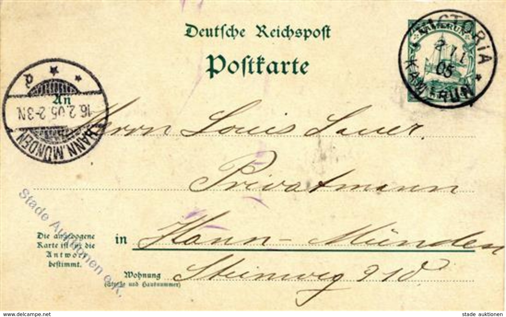 1905 Ganzsachenpostkarte P 13F Von Victoria Nach Hann-Münden, Rückseitig Mit Viel Text, Etwas Alterspatina Und Kleinere  - Non Classés
