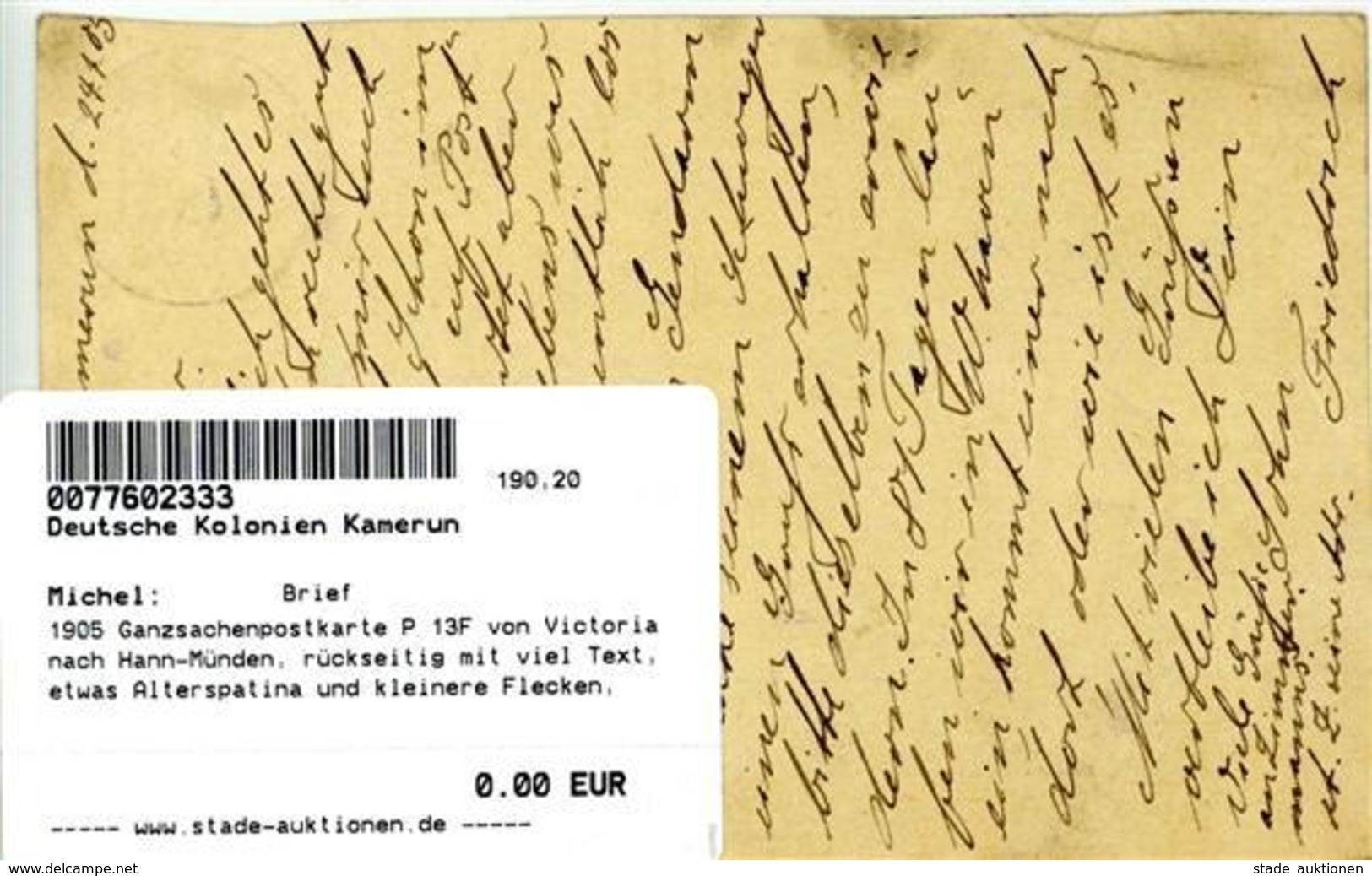 1905 Ganzsachenpostkarte P 13F Von Victoria Nach Hann-Münden, Rückseitig Mit Viel Text, Etwas Alterspatina Und Kleinere  - Sin Clasificación