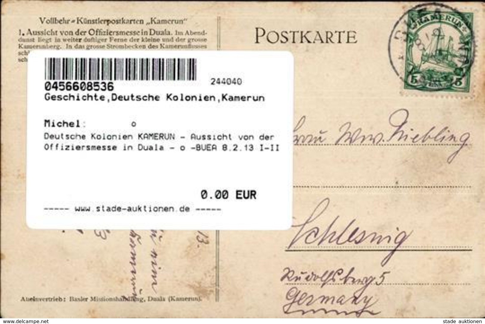 Deutsche Kolonien KAMERUN - Aussicht Von Der Offiziersmesse In Duala - O -BUEA 8.2.13 I-II Colonies - Non Classés