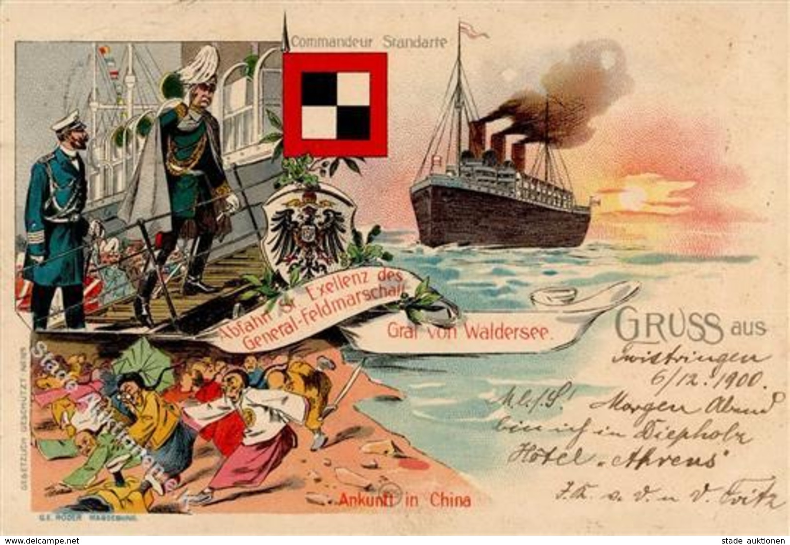 Deutsche Kolonien CHINA - Litho -Abfahrt Exellenz GENRAL-FELDMARSCHALL GRAF Von WALDERSEE - Ankunft In CHINA 1900 I-II C - Non Classés