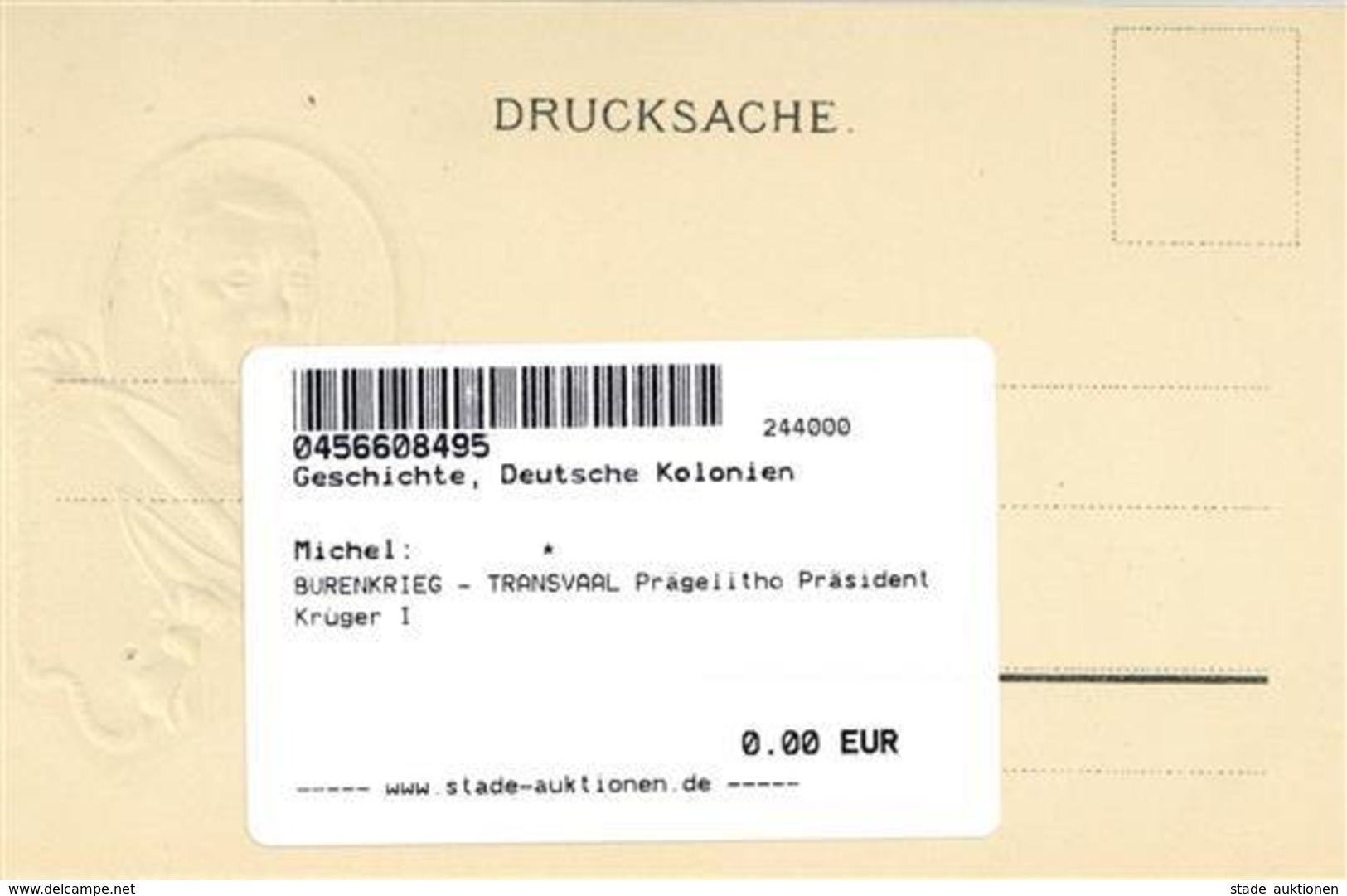 BURENKRIEG - TRANSVAAL Prägelitho Präsident Krüger I - Sin Clasificación