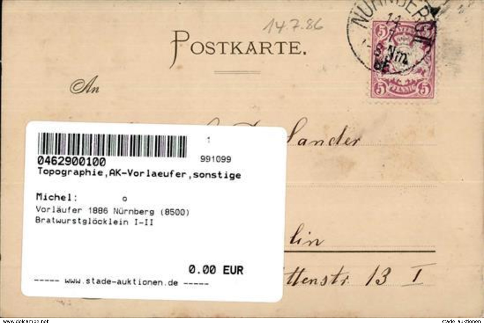 Vorläufer 1886 Nürnberg (8500) Bratwurstglöcklein I-II - Otros & Sin Clasificación