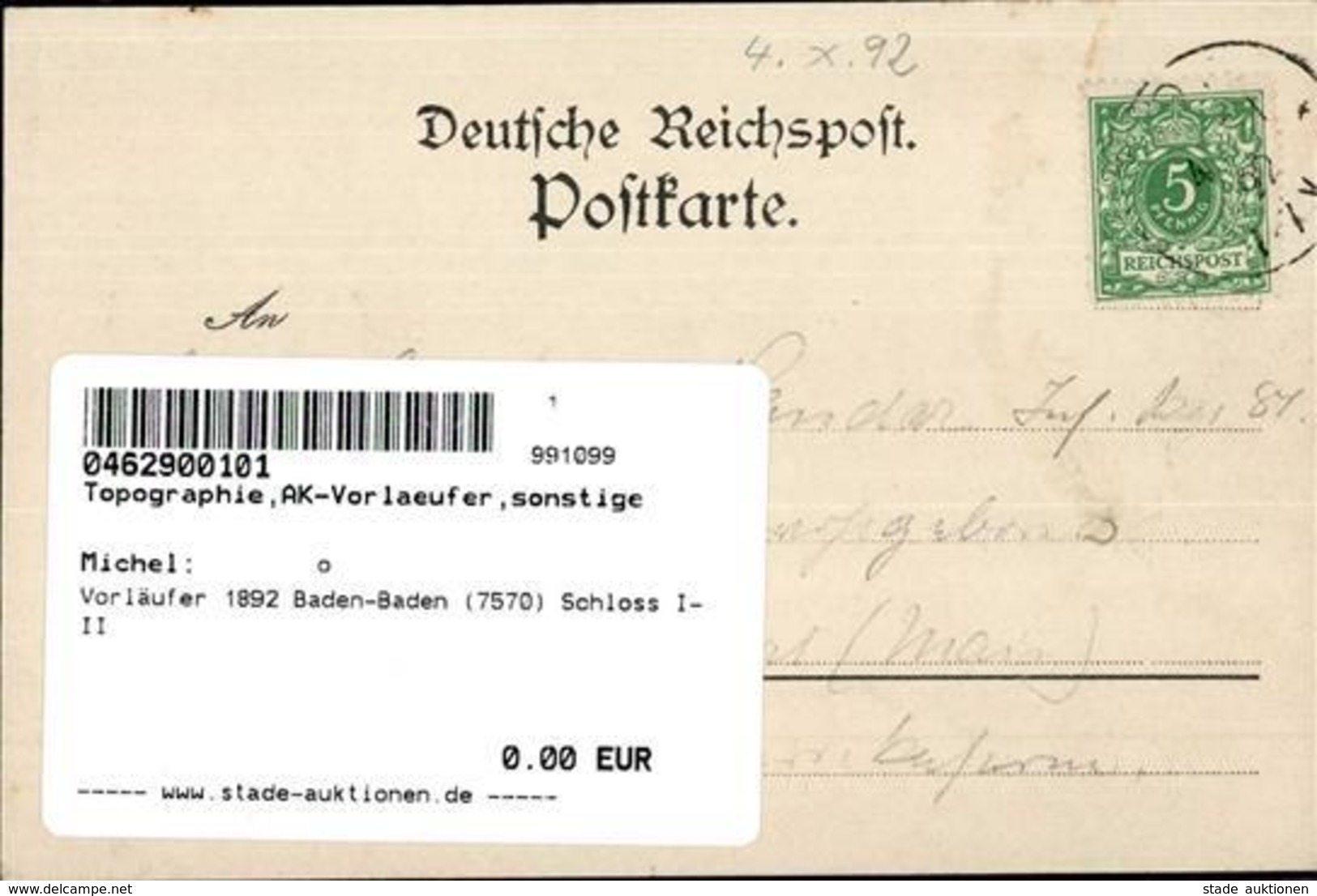 Vorläufer 1892 Baden-Baden (7570) Schloss I-II - Otros & Sin Clasificación