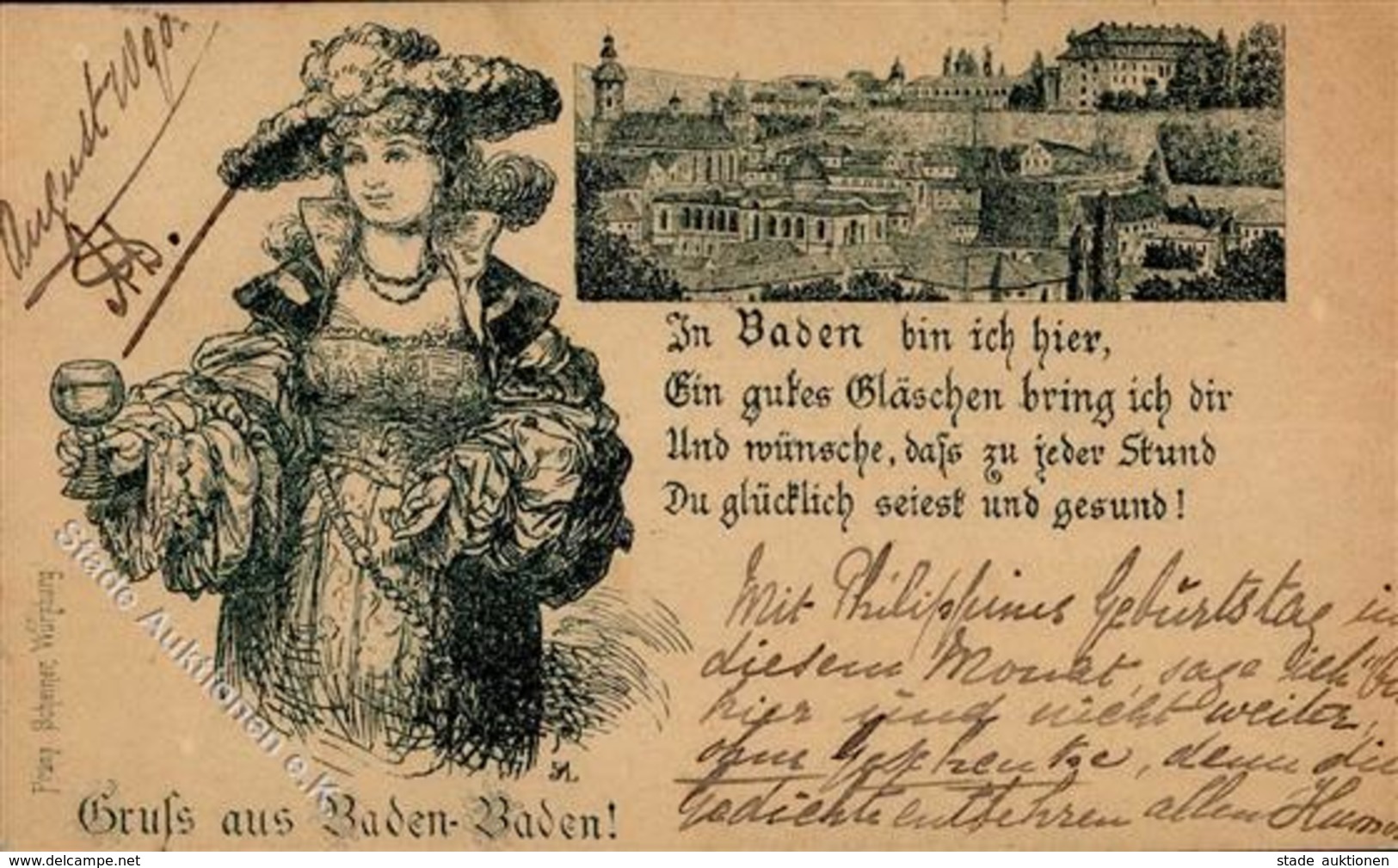 Vorläufer BADEN BADEN SCHEINER Würzburg Circa 1887, Gel. 1899 I-II R! - Otros & Sin Clasificación