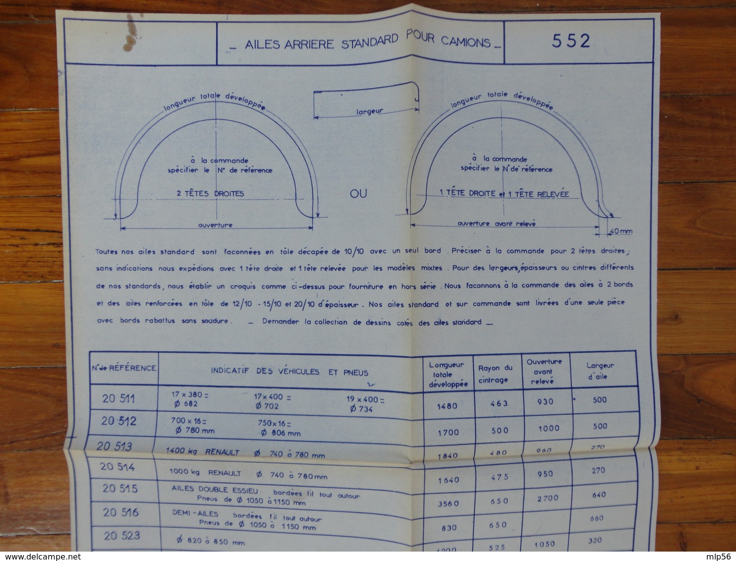 PEUGEOT  CITROEN RENAULT 1000 KG PLAN FICHE  FABRICATION AILES ARRIERE GRAPPIN ANNAT HOUILLES 1966 - Camions