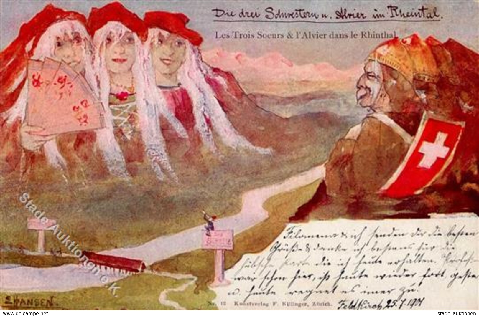 Berggesichter Sign. Hansen Die Drei Schwestern U. Albrier Im Rheintal 1901 I-II Face à La Montagne - Autres & Non Classés