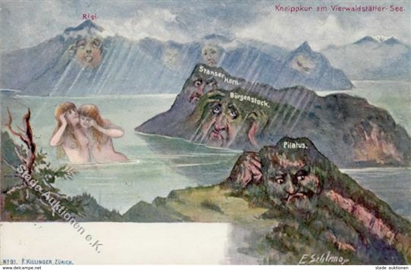 Berggesicht Schlemo, E.  Kneippkur Am Vierwaldstätter See  Künstlerkarte 1898 I-II - Sonstige & Ohne Zuordnung