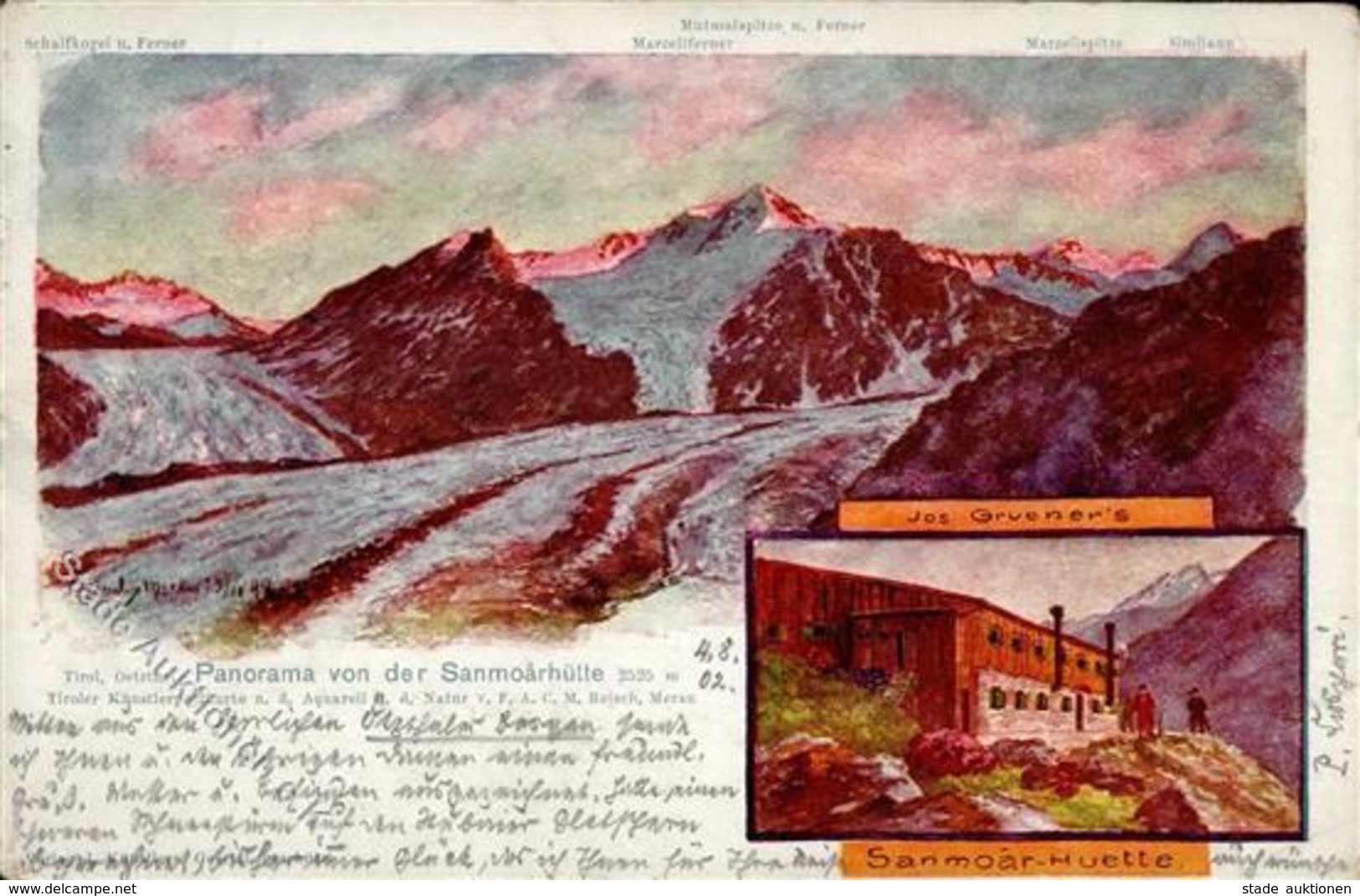 Berghütte Reisch, M. Panorama Von Der Sanmoarhütte Künstlerkarte 1902 I-II (Stauchung) Cabane - Autres & Non Classés