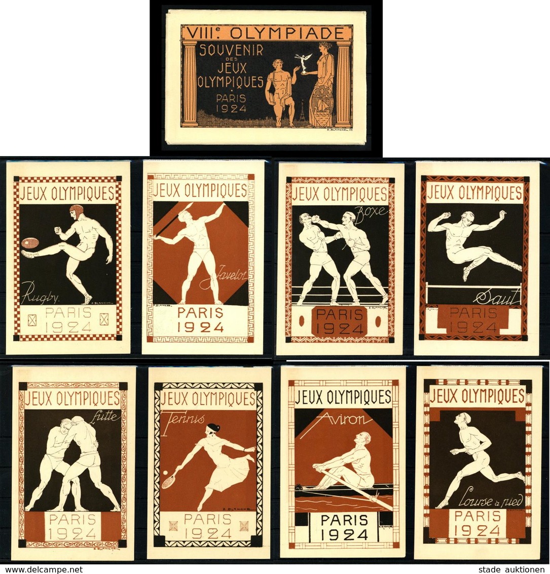Olympiade Sommerspiele Paris 1924 Souvenir-Folder Mit 8 Ganzsachen Frankreich Sign. Blanche, E. I-II - Olympic Games
