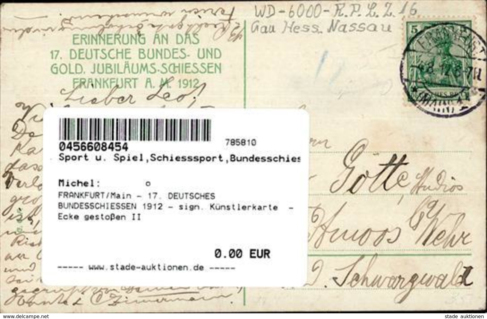 FRANKFURT/Main - 17. DEUTSCHES BUNDESSCHIESSEN 1912 - Sign. Künstlerkarte  - Ecke Gestoßen II - Otros & Sin Clasificación