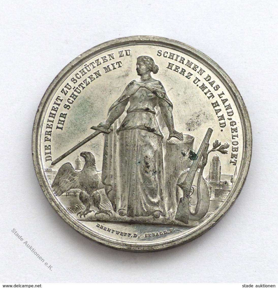 Schützen Frankfurt (6000) 1. Deutsches Schützenfest Juli 1862 Zinn Vz Ø 41 Mm I-II - Autres & Non Classés