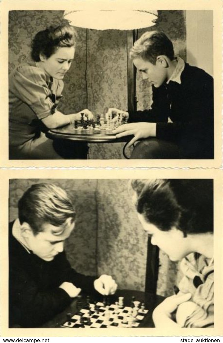 Schach Lot Mit 2 Fotos 11,7 X 8,7 Cm Ca, 40er-50er Jahre I-II - Ajedrez