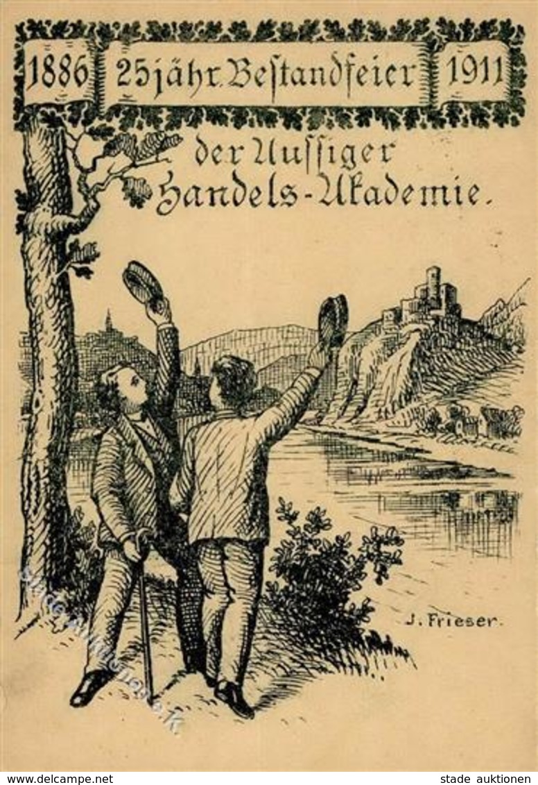 Studentika AUSSIG,Elbe - 25 Jahrfeier Aussiger Handels-Akademie 1911 - Künstlerkarte Sign. J.Frieser I-II - Ecoles