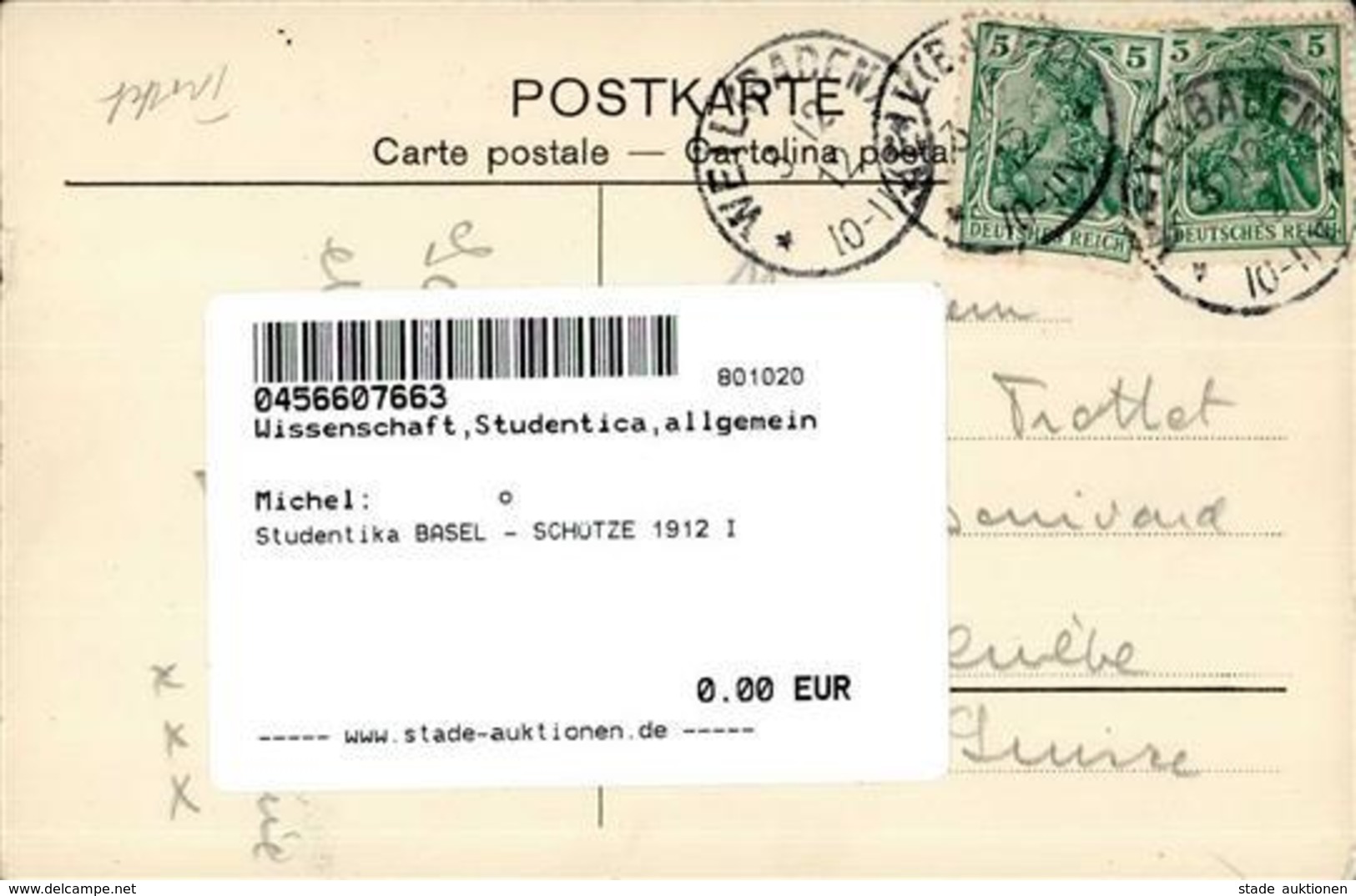 Studentika BASEL - SCHÜTZE 1912 I - Ecoles