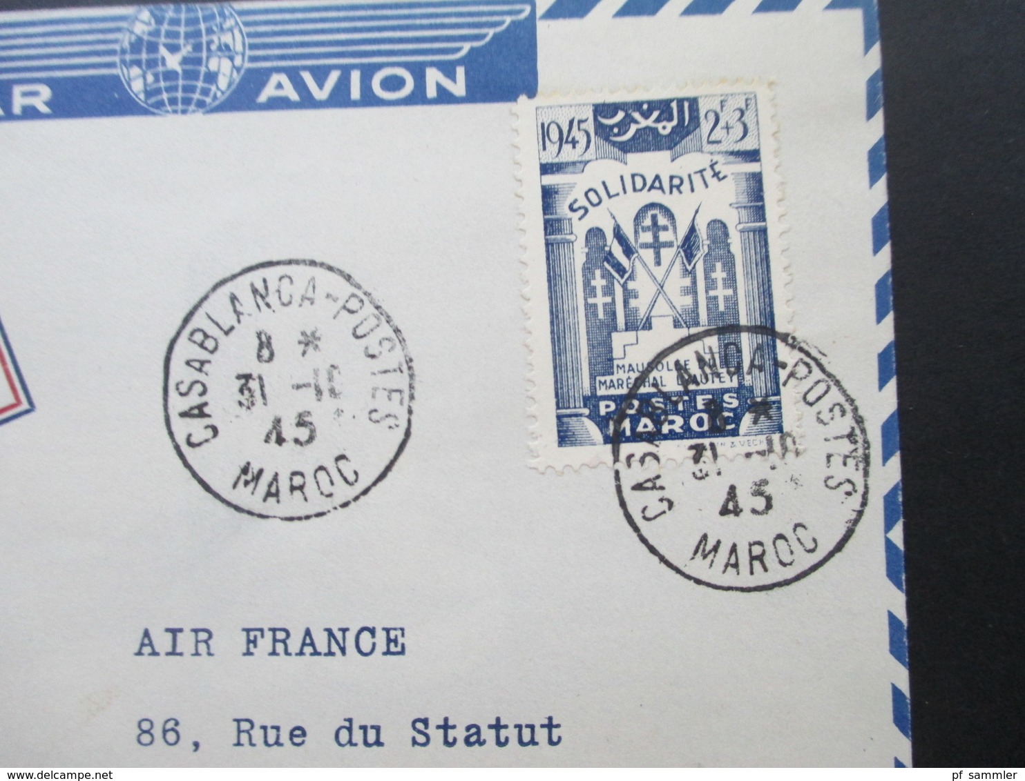 Marokko RMaroc 1945 Reouverture Des Lignes Aeriennes Francaises Maroc - Tanger Via Air France No 000007 - Covers & Documents