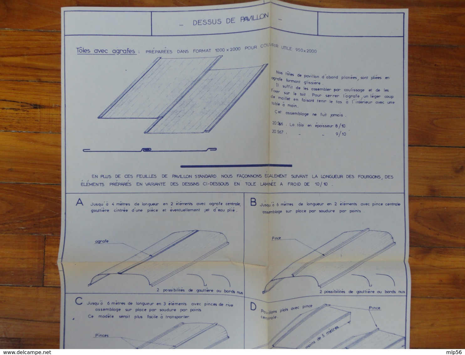 CAMION PEUGEOT  CITROEN RENAULT 1000 KG PLAN FICHE  DESSUS DE PAVILLON GRAPPIN ANNAT HOUILLES 1966 - Camions