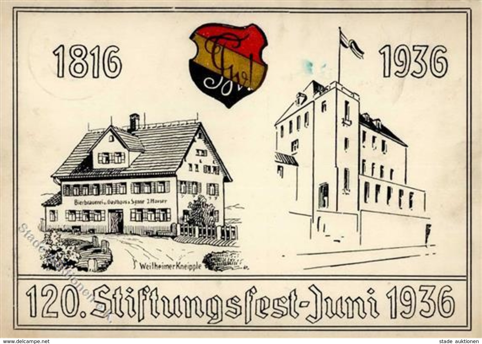 Studentika TÜBINGEN - 120. Stiftungsfest 1936 Mit Bierbrauerei Gasthaus Zur Sonne I-II - Schulen