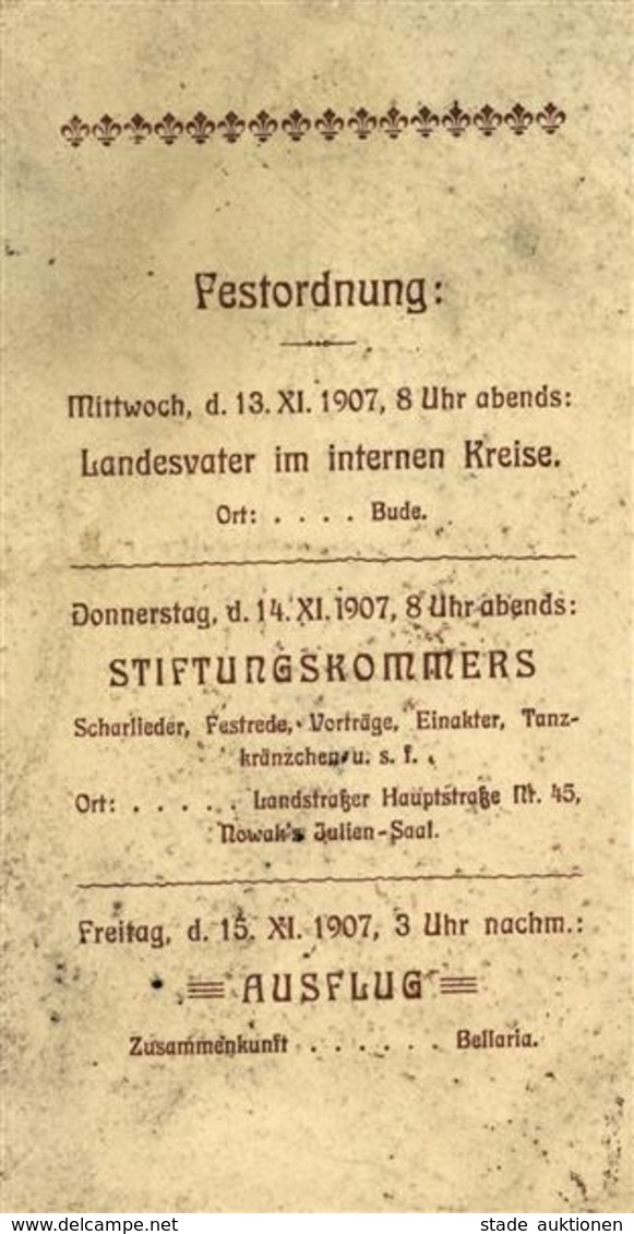 Studentika WIEN - Einladungskarte 5. Stiftungskommers 1907 (keine Ak) - Künstlerkarte Sign. H. Kaltner I-II - Schulen