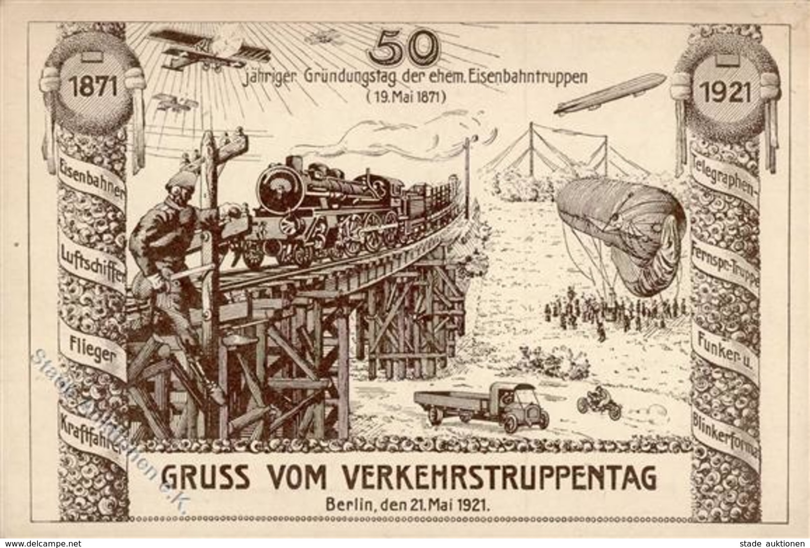 Berlin (1000) Gruss Vom Verkehrstruppentag 21. Mai 1921 50 Jähriger Gründungstag Der Ehemaligen Eisenbahntruppe Eisenbah - Other & Unclassified