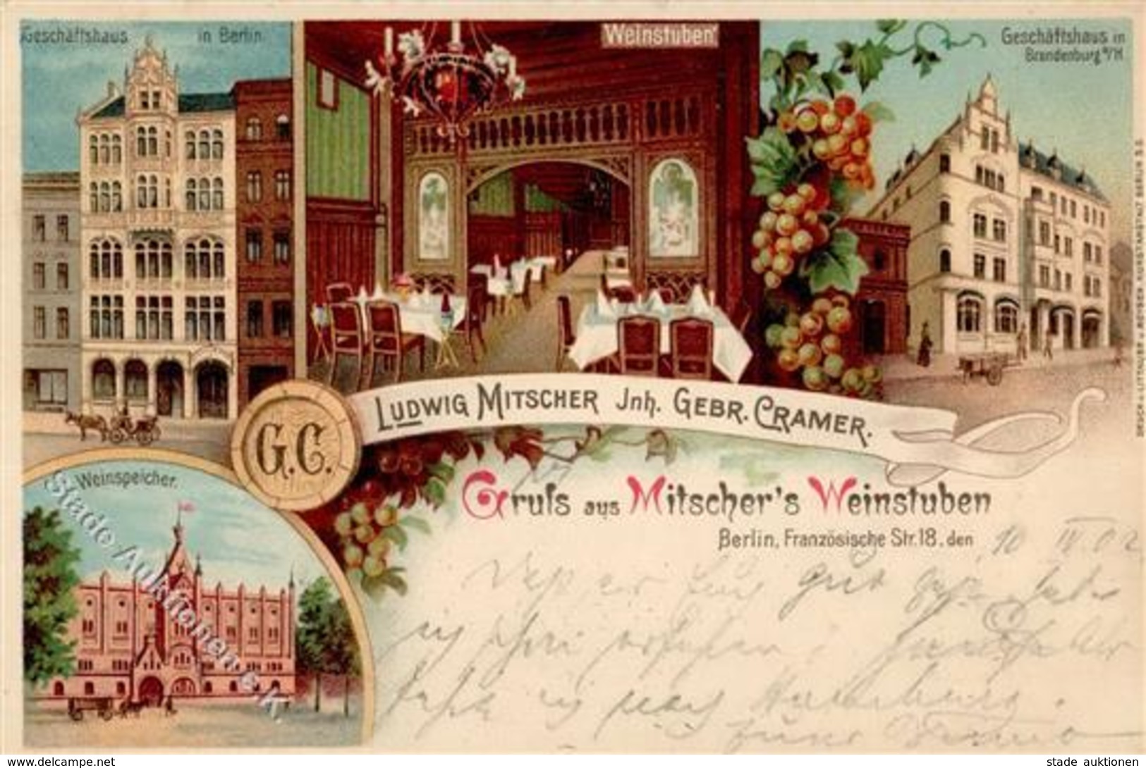 Berlin Mitte (1000) Gasthaus Weinhandlung Ludwig Mitscher Französische Str. 18 1902 I-II - Otros & Sin Clasificación