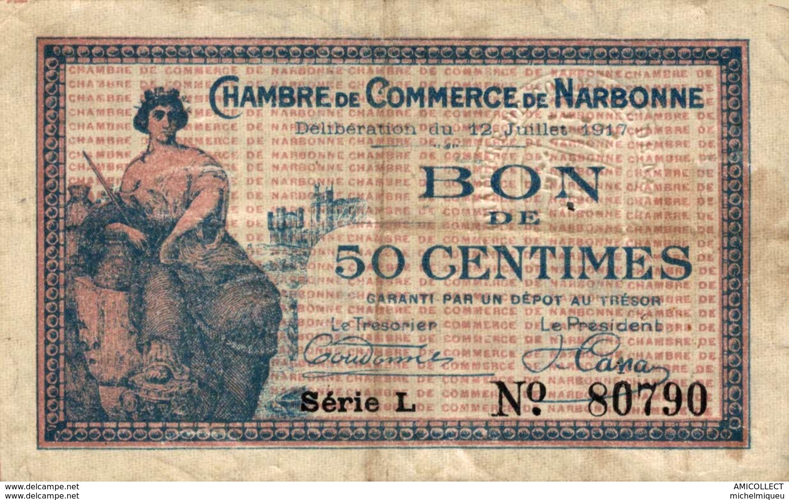 881-2019     CHAMBRE DE COMMERCE DE  NARBONNE 50 CENTIMES - Chambre De Commerce