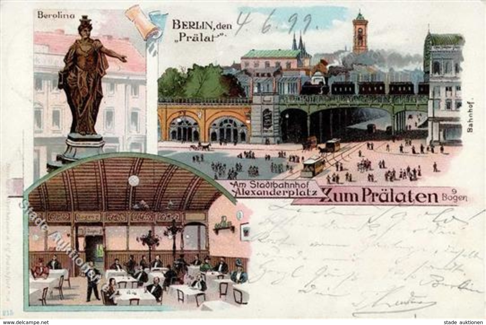 Berlin Mitte (1000) Gasthaus Zum Prälaten Pferdestraßenbahn Eisenbahn Bahnhof Lithographie 1899 I-II (Marke Entfernt) Ch - Otros & Sin Clasificación