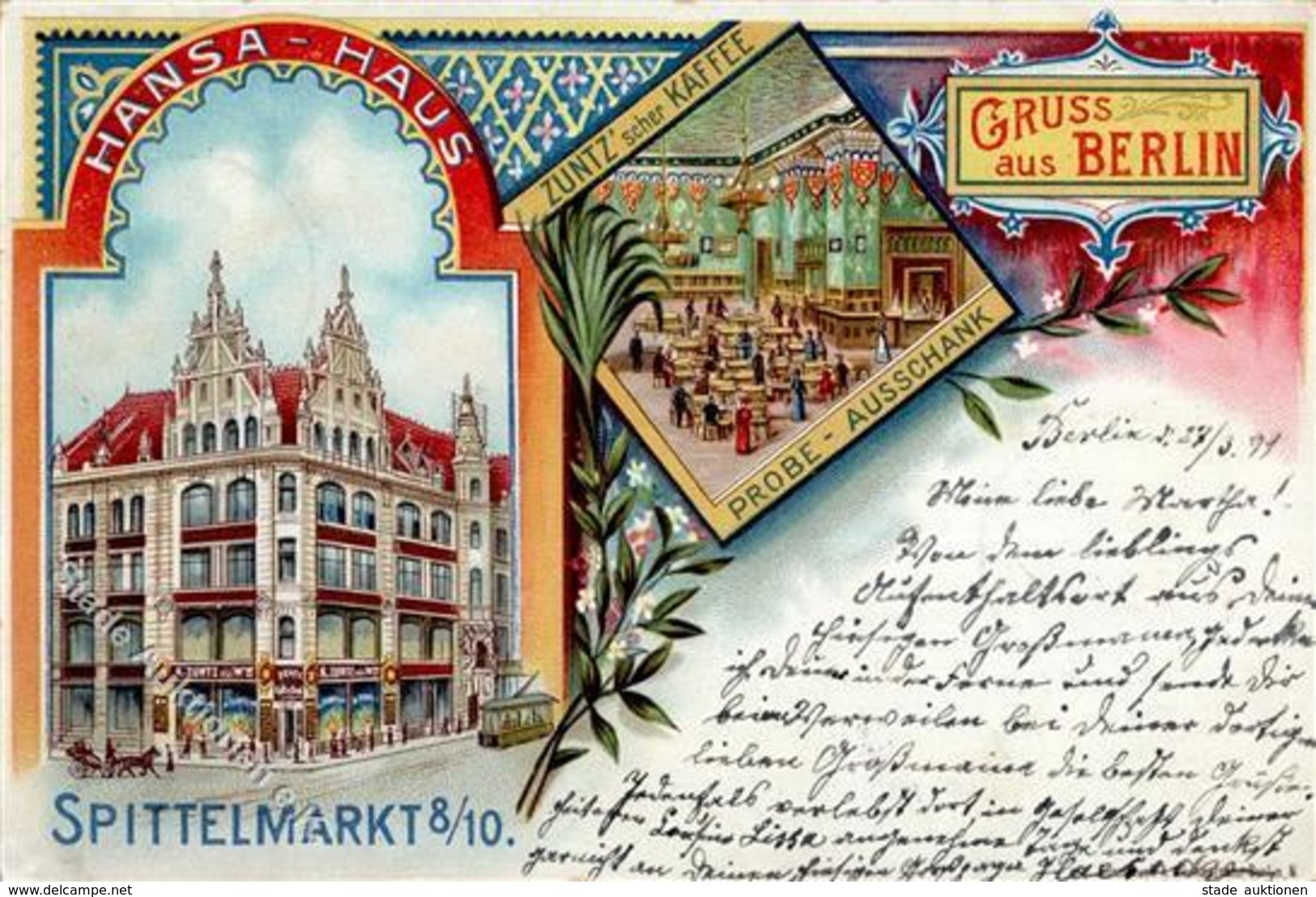 Berlin Mitte (1000) Hansa-Haus Cafe Zuntz Straßenbahn Spittelmarkt 8-10 1899 I-II (Ecken Abgestoßen) - Sonstige & Ohne Zuordnung