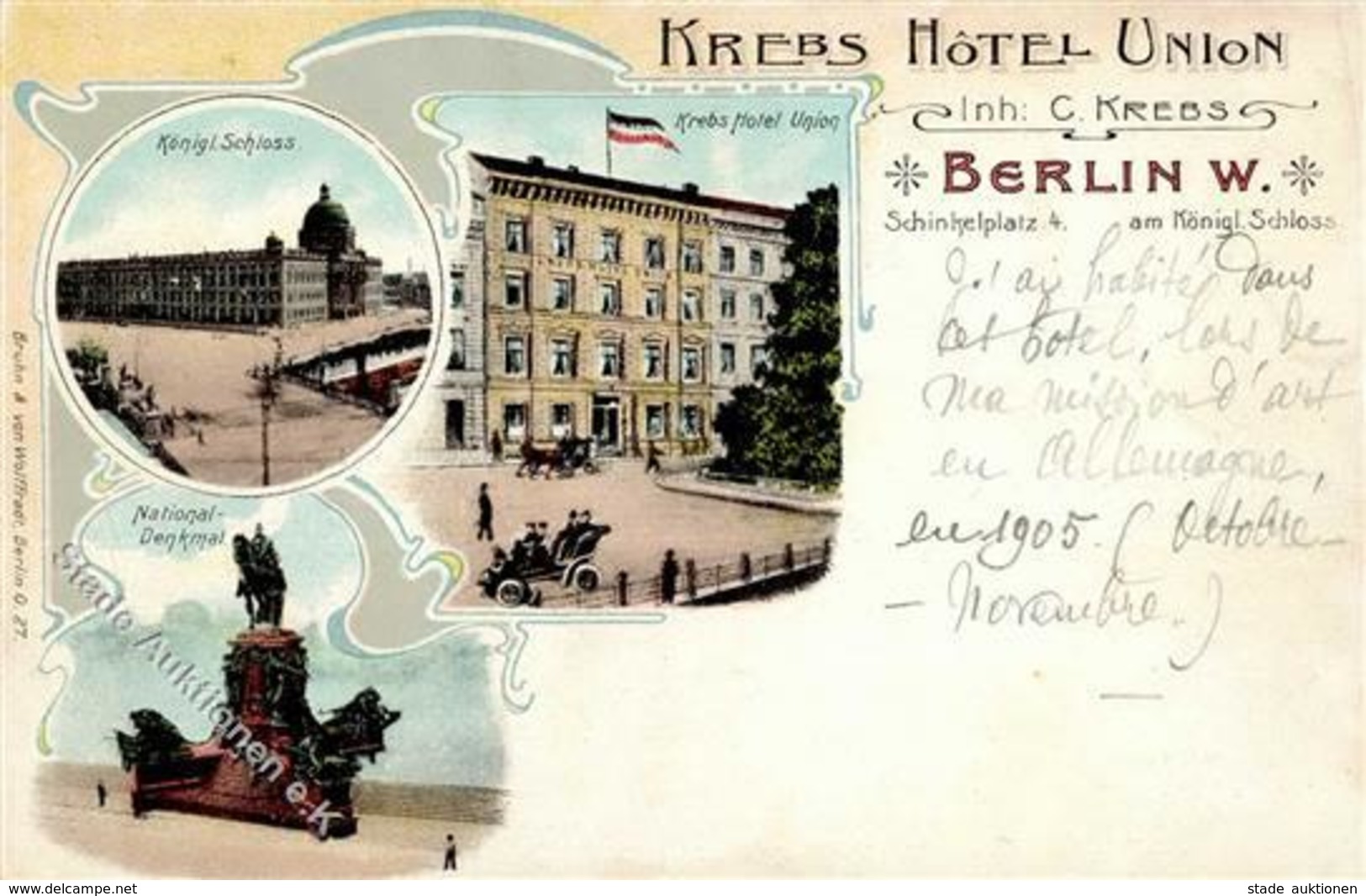 Berlin Mitte (1000) Hotel Krebs Schinkelplatz 4 Schloss Denkmal  I-II - Autres & Non Classés