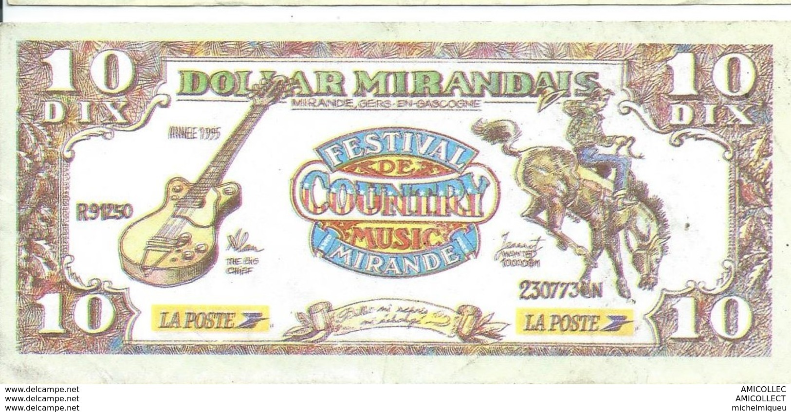 REF 1105-2018 DOLLARD MIRANDAIS EMIS LORS DU FESTIVAL DE COUNTRY DE MIRANDE GERS  JUILLET 1995 - Specimen