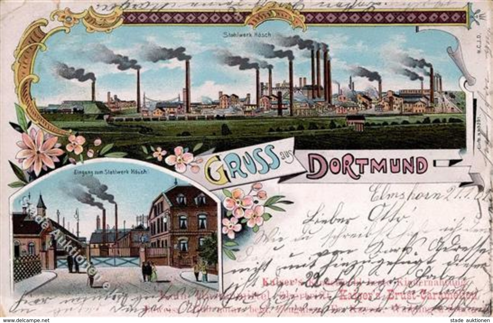 Dortmund (4600) Stahlfabrik Hösch Lithographie 1902 II (Stauchung) - Sonstige & Ohne Zuordnung