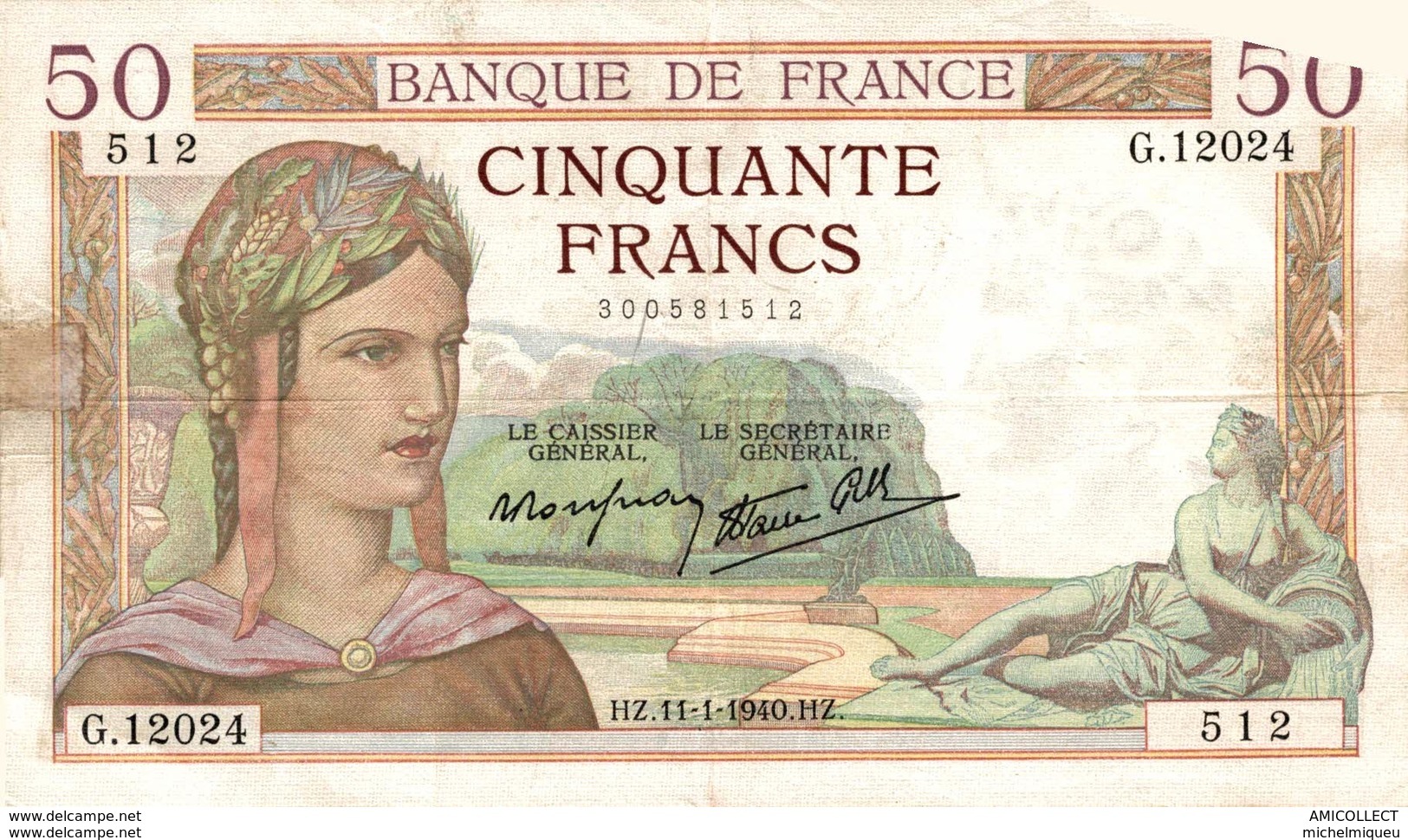 7381-2019    BILLET  DE  50 F CERES  DU  11-1-1940 - 50 F 1934-1940 ''Cérès''