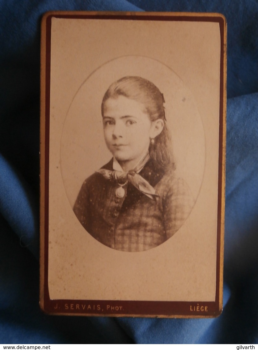 Photo CDV  Servais à Liège  Portrait Jolie Fillette  CA 1880 - L458 - Anciennes (Av. 1900)