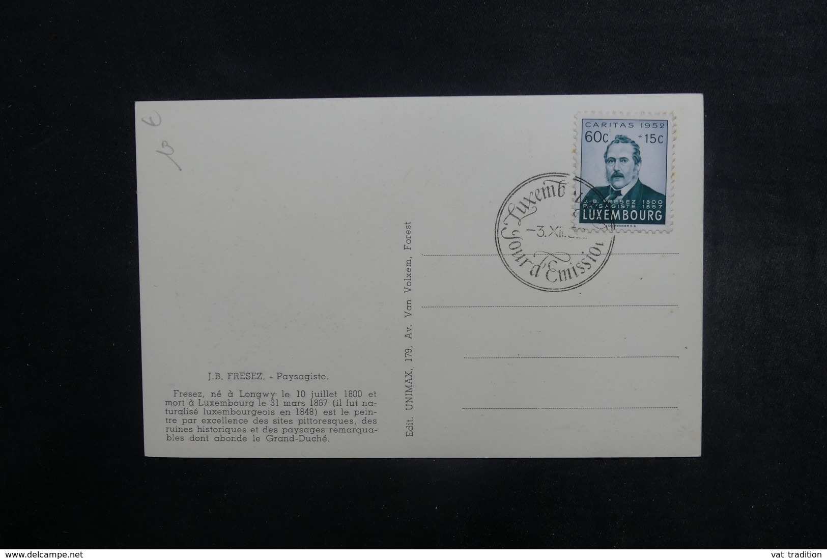 LUXEMBOURG - Carte Maximum 1952 - J.B. Fresez - L 40696 - Cartoline Maximum