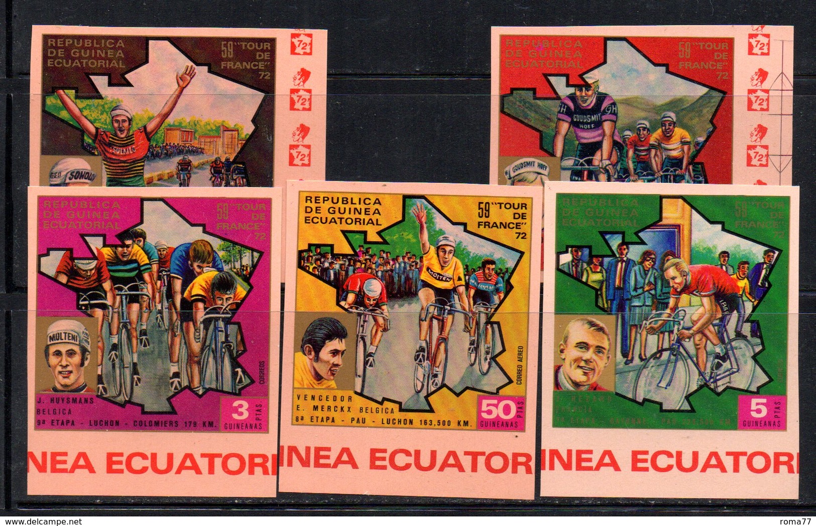 ETP358 - GUINEA EQUATORIALE 1972,  Serie NON Dentellata. ***  MNH (2380A) . TOUR FRANCE - Cycling
