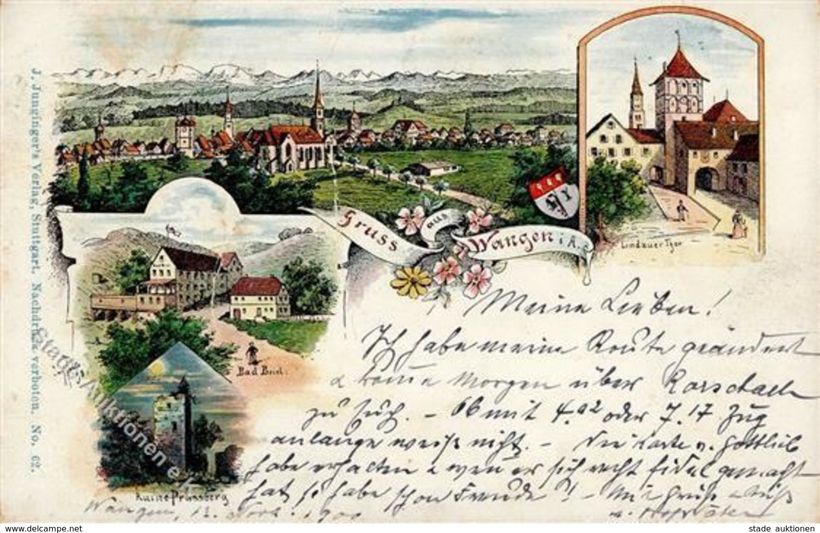 Wangen (7988) Sign. Felle Lindauer Tor Ruine Prassberg Bad Briel  Künstlerkarte 1900 II (Mittelbug, Fleckig) - Sonstige & Ohne Zuordnung