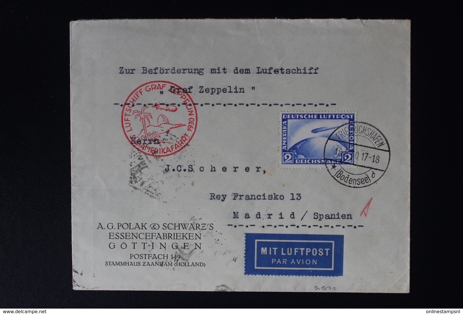 DEUTSCHE REICH UMSCHLAG 1930 ZEPPELIN SUDAMERIKAFAHRT  SI 57 A  MI 423 - Airmail & Zeppelin