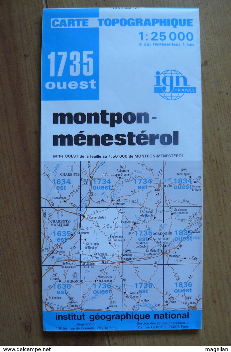 Carte Topographique IGN - 1735 Ouest - Montpon-Ménestérol (Dordogne) - 1:25 000 - Topographical Maps