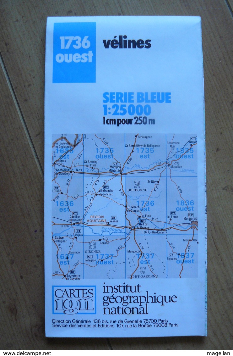 Carte Topographique IGN - 1736 Ouest - Vélines (Dordogne) - 1:25 000 - Cartes Topographiques