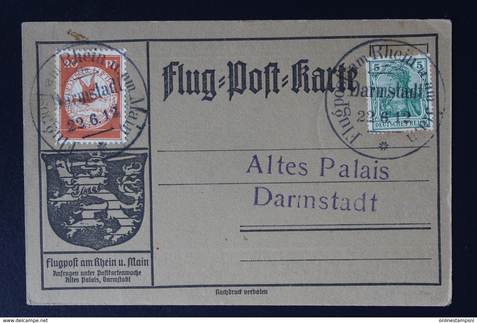 DEUTSCHE REICH Flugpost Am Rhein - Karte Mit Nr. 1, 1912 - Posta Aerea & Zeppelin