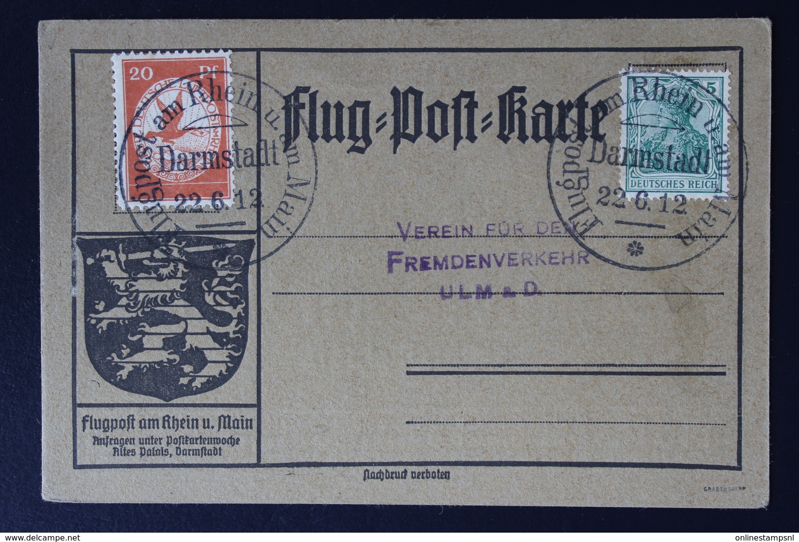 DEUTSCHE REICH Flugpost Am Rhein - Karte Mit Nr. 1, 1912 MIT PRIVAT DRUCK SIGNIERT BPP - Poste Aérienne & Zeppelin