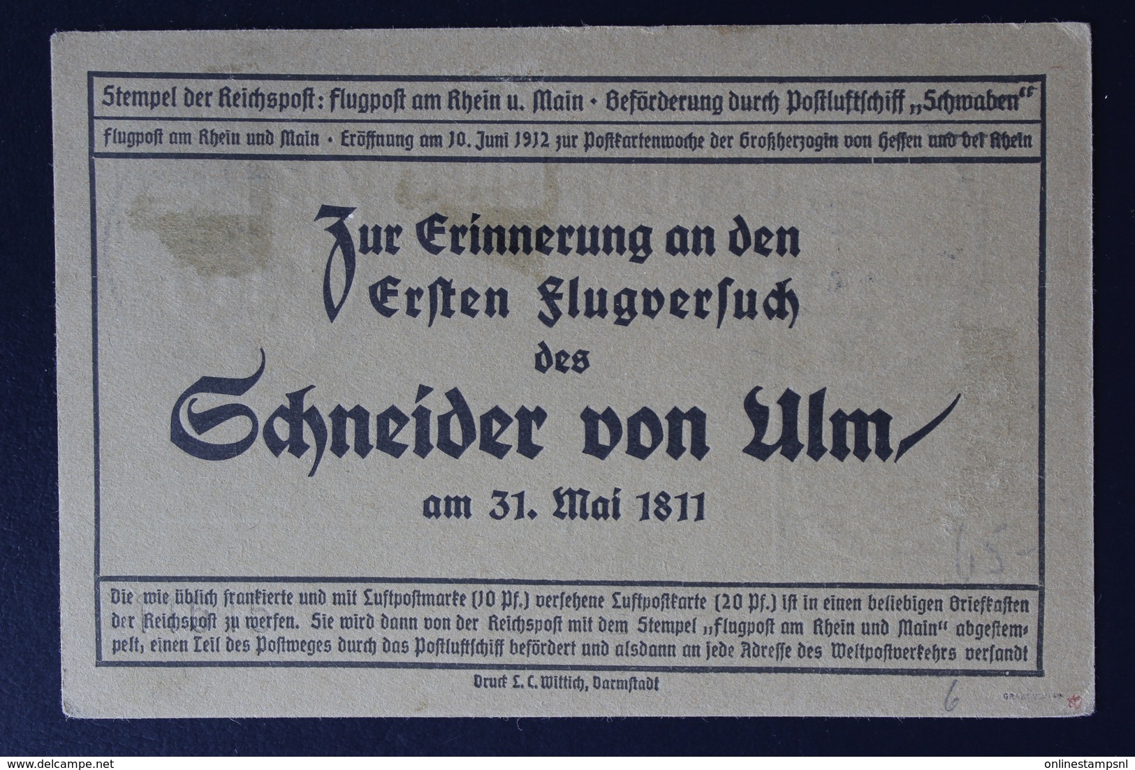 DEUTSCHE REICH Flugpost Am Rhein - Karte Mit Nr. 1, 1912 MIT PRIVAT DRUCK SIGNIERT BPP - Posta Aerea & Zeppelin