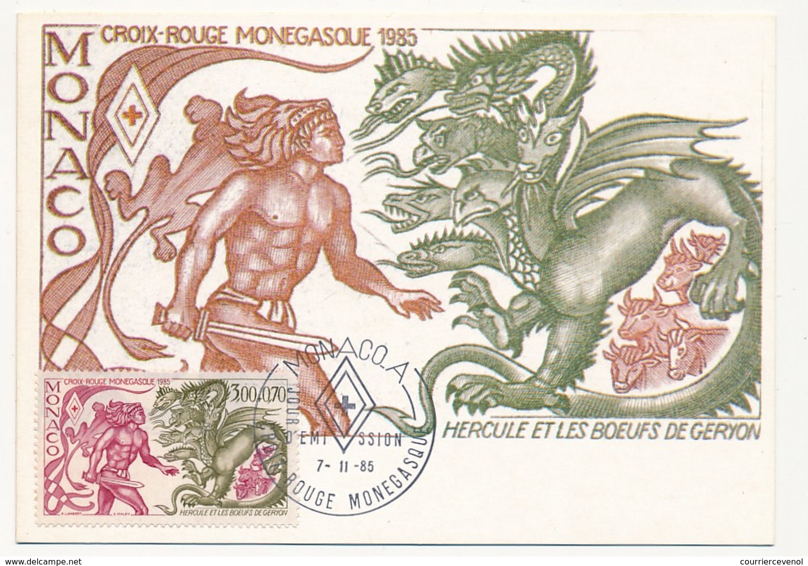 MONACO -  2 Cartes Maximum Croix Rouge Monégasque - Travaux D'Hercule - 7/11/1985 - Maximumkaarten