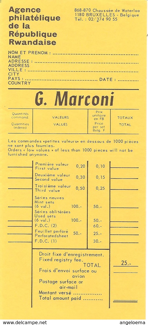 RWANDA - 1974 Broscure Agence Philatelique Emissione Serie Francobolli Centenario GUGLELMO MARCONI - Fisica