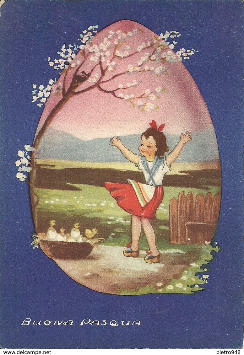 Cartolina "Buona Pasqua", Bambina E Pulcini All'interno Di Un Uovo (S30) - Pasqua